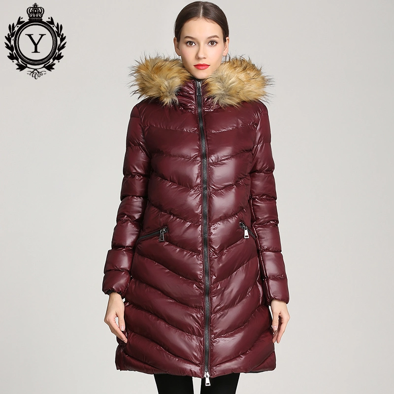 Free Sample Coat Women Jackets Fashion Long Shinny Down Parka