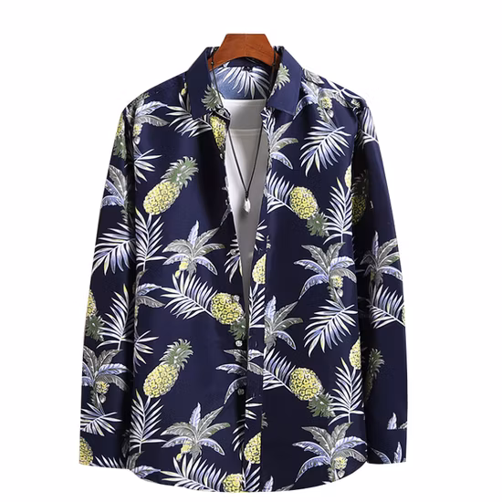 Venda por atacado de algodão de verão com impressão digital de camisas havaianas de manga curta masculina